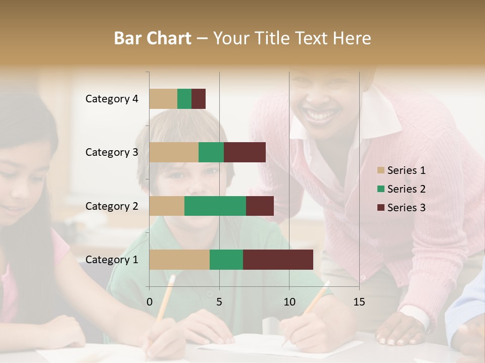 Teacher And Pupil In Elementary School Classroom Working On Written Project PowerPoint Template