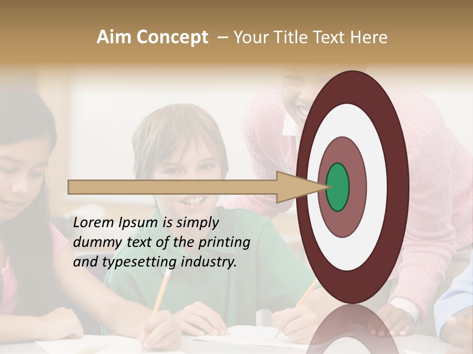 Teacher And Pupil In Elementary School Classroom Working On Written Project PowerPoint Template