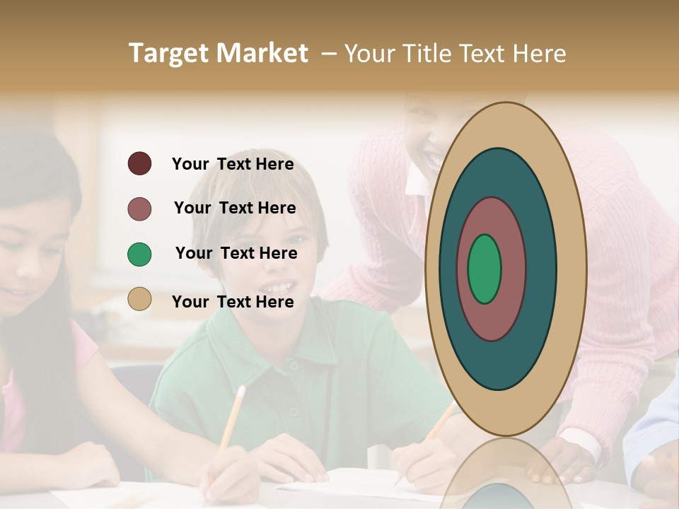 Teacher And Pupil In Elementary School Classroom Working On Written Project PowerPoint Template