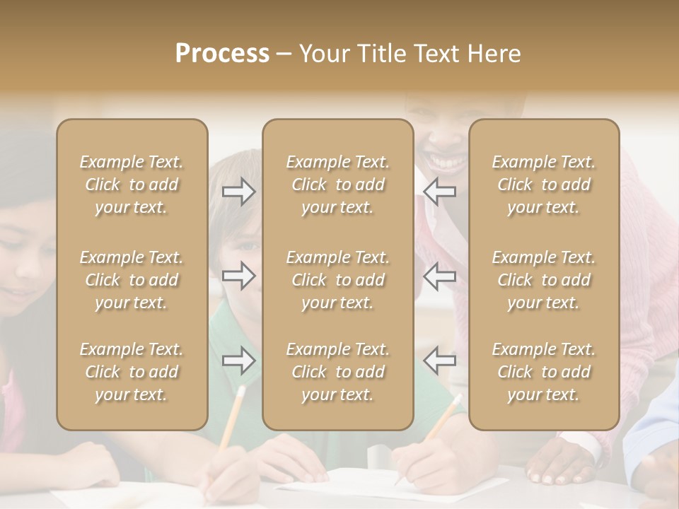 Teacher And Pupil In Elementary School Classroom Working On Written Project PowerPoint Template