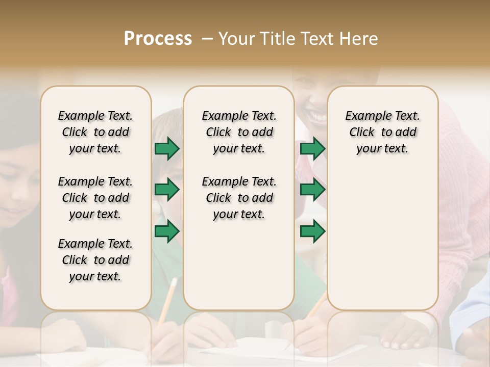 Teacher And Pupil In Elementary School Classroom Working On Written Project PowerPoint Template