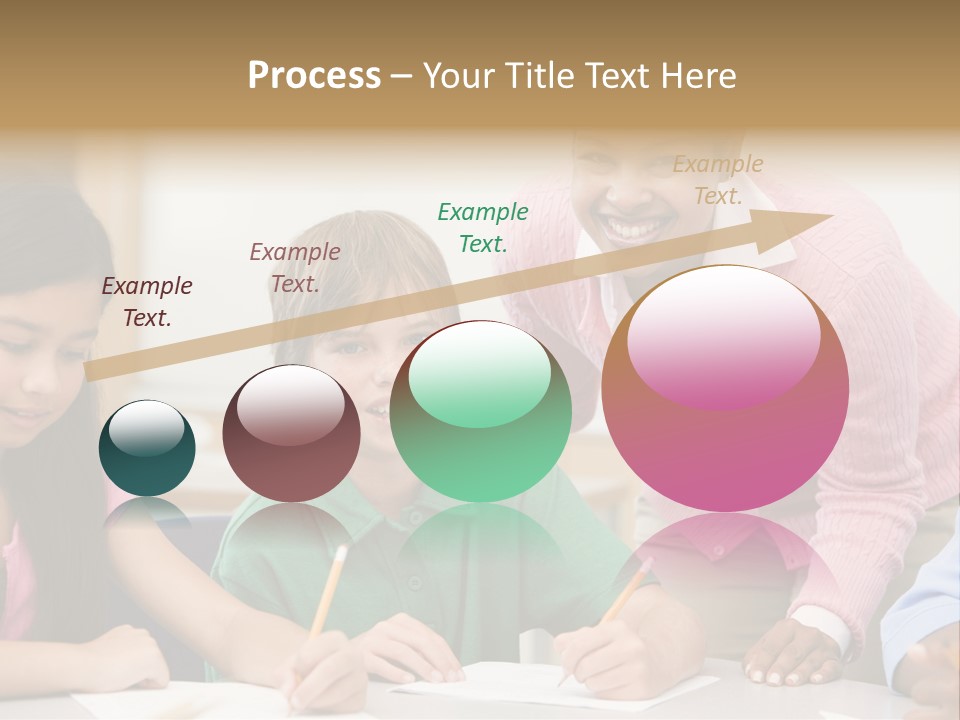 Teacher And Pupil In Elementary School Classroom Working On Written Project PowerPoint Template