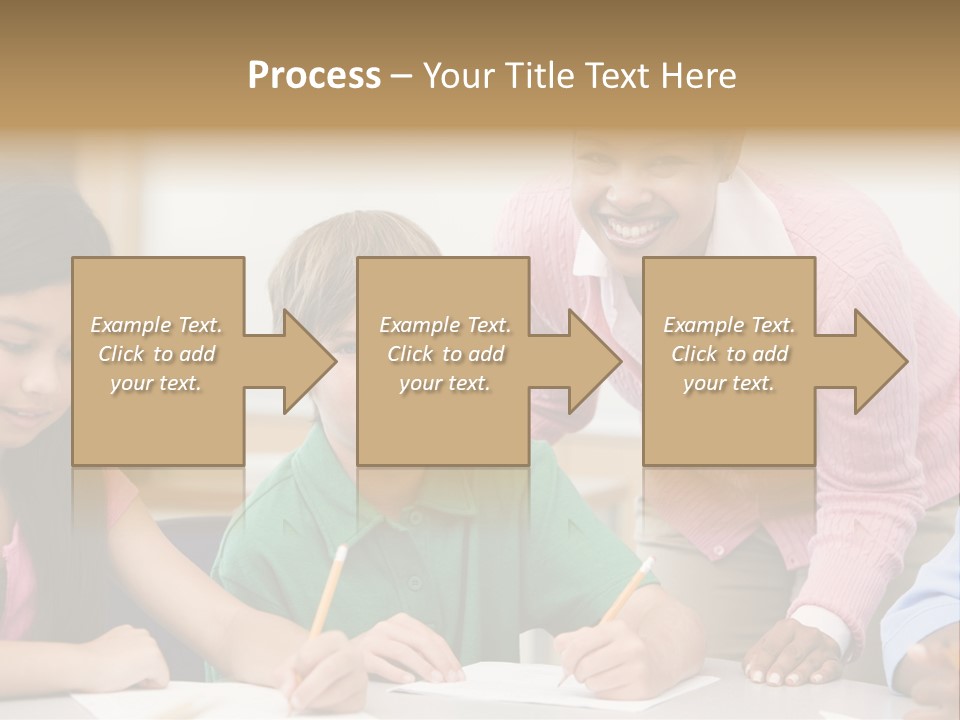 Teacher And Pupil In Elementary School Classroom Working On Written Project PowerPoint Template