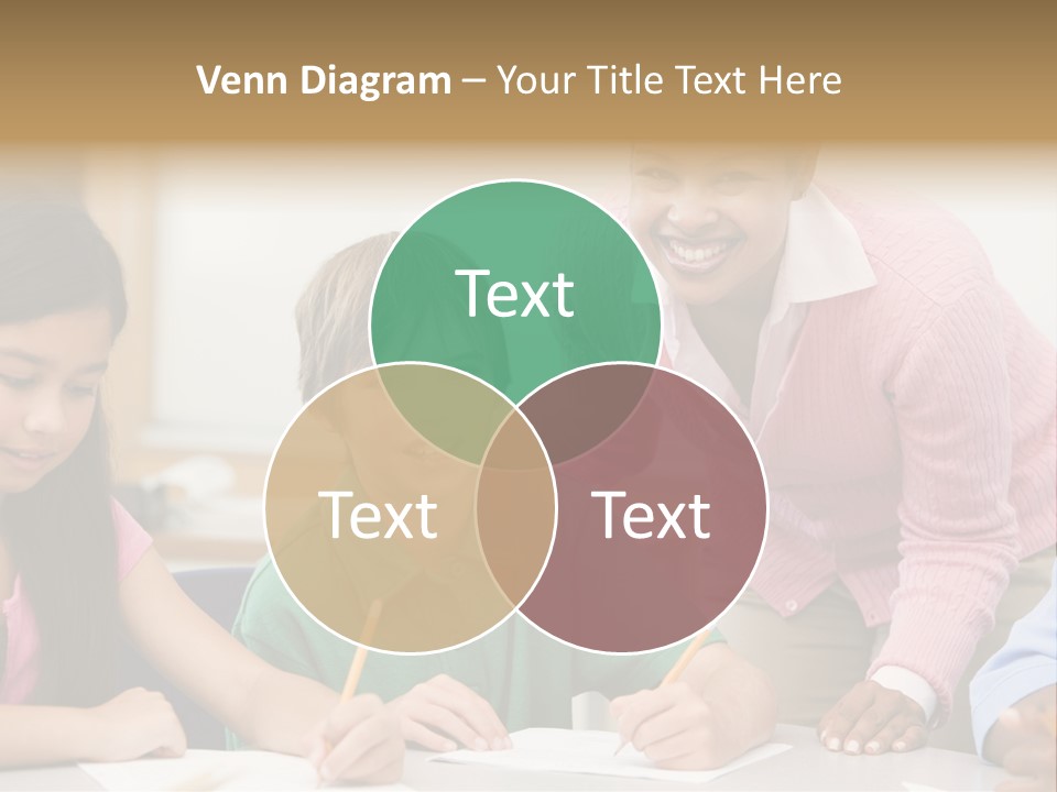 Teacher And Pupil In Elementary School Classroom Working On Written Project PowerPoint Template