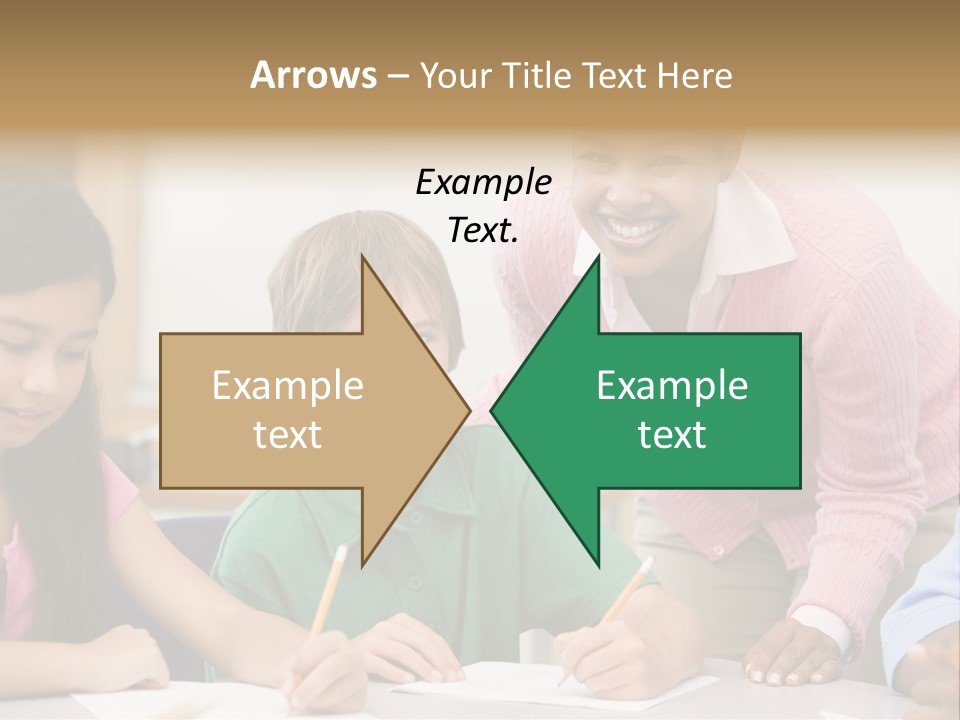 Teacher And Pupil In Elementary School Classroom Working On Written Project PowerPoint Template