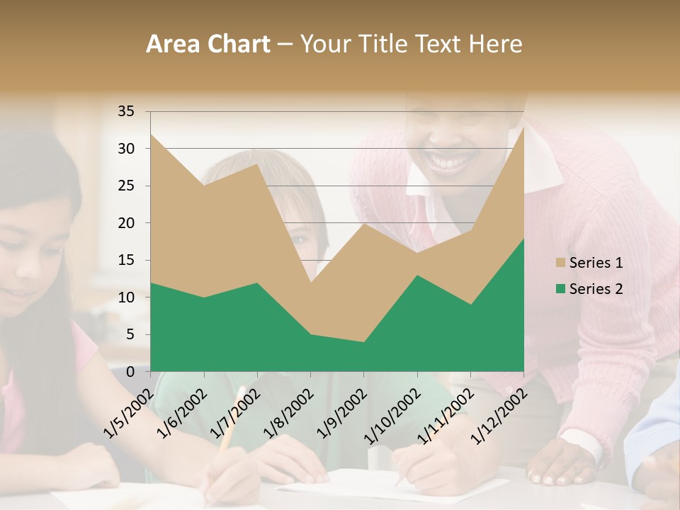 Teacher And Pupil In Elementary School Classroom Working On Written Project PowerPoint Template