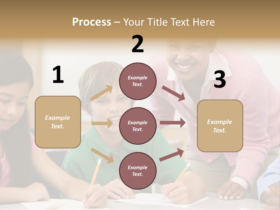 Teacher And Pupil In Elementary School Classroom Working On Written Project PowerPoint Template
