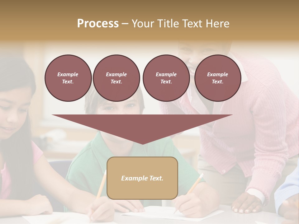 Teacher And Pupil In Elementary School Classroom Working On Written Project PowerPoint Template