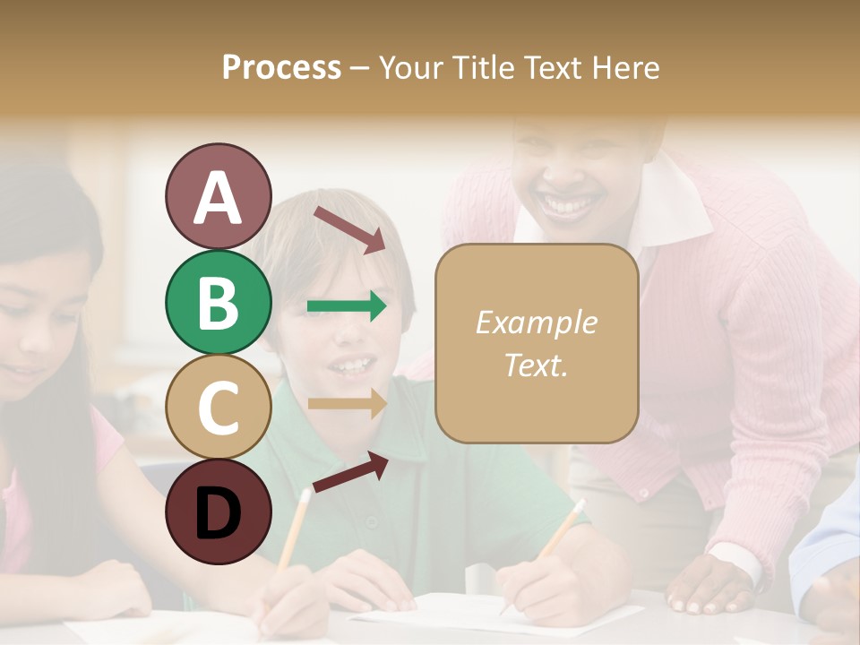 Teacher And Pupil In Elementary School Classroom Working On Written Project PowerPoint Template
