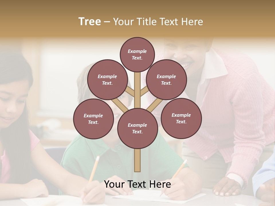 Teacher And Pupil In Elementary School Classroom Working On Written Project PowerPoint Template