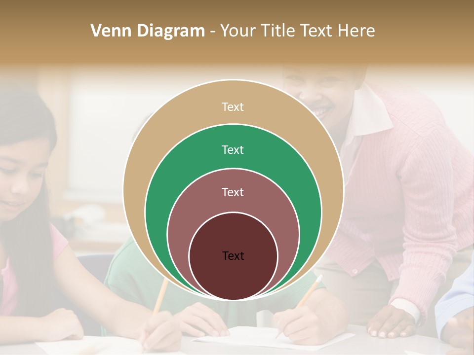 Teacher And Pupil In Elementary School Classroom Working On Written Project PowerPoint Template
