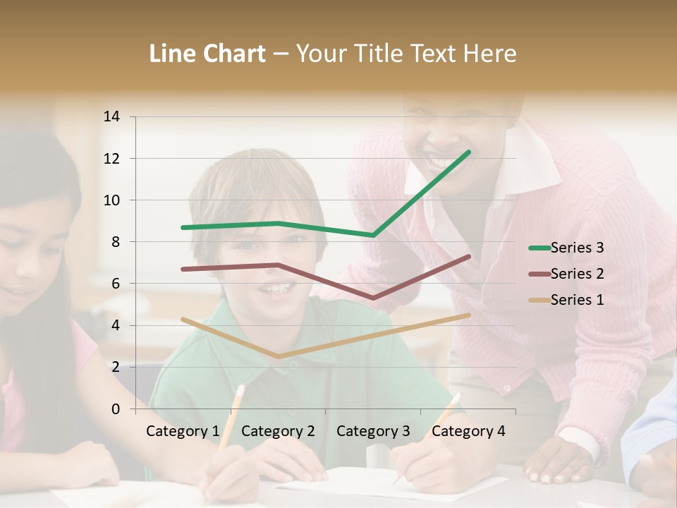 Teacher And Pupil In Elementary School Classroom Working On Written Project PowerPoint Template
