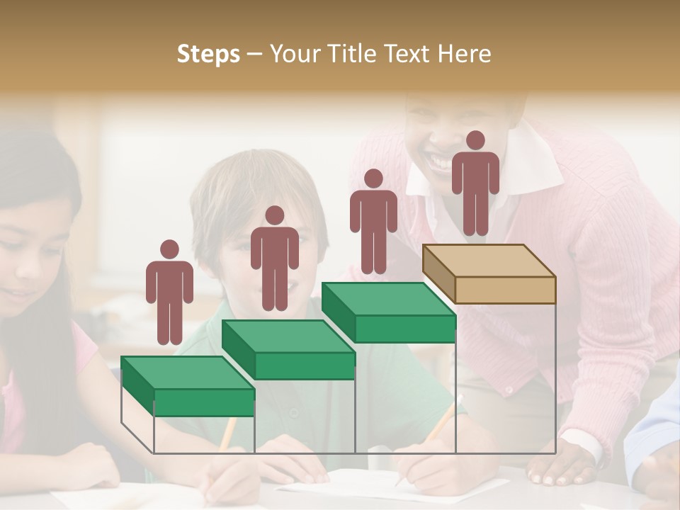 Teacher And Pupil In Elementary School Classroom Working On Written Project PowerPoint Template