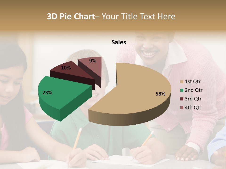 Teacher And Pupil In Elementary School Classroom Working On Written Project PowerPoint Template
