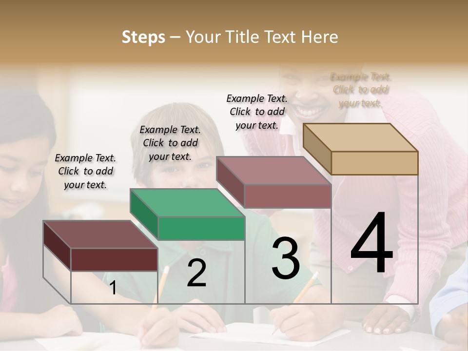Teacher And Pupil In Elementary School Classroom Working On Written Project PowerPoint Template