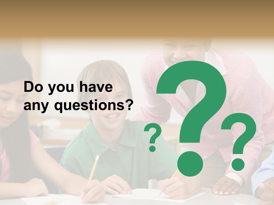 Teacher And Pupil In Elementary School Classroom Working On Written Project PowerPoint Template