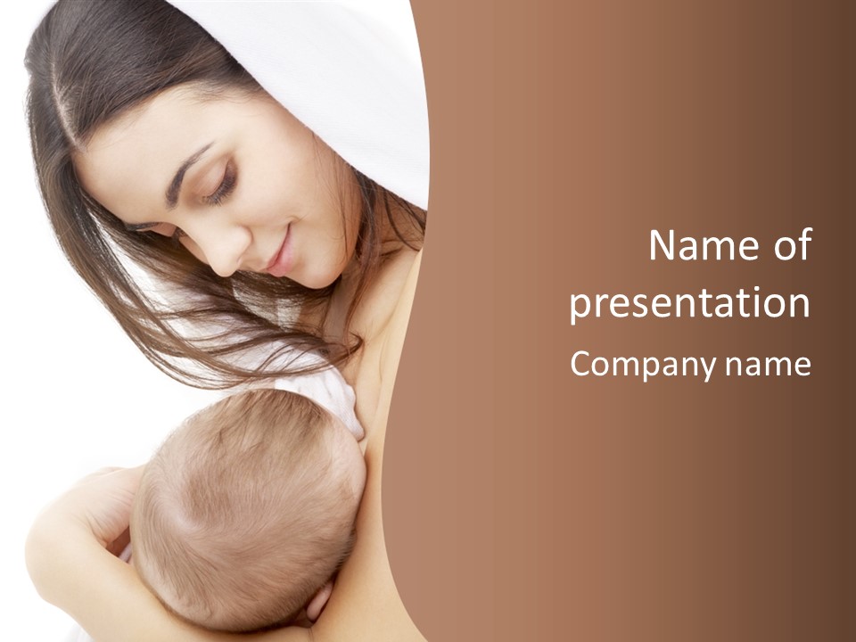 Picture Of Happy Mother With Baby Over White PowerPoint Template