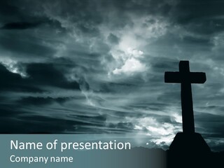 Cross Silhouette And The Clouds At The Mountain PowerPoint Template