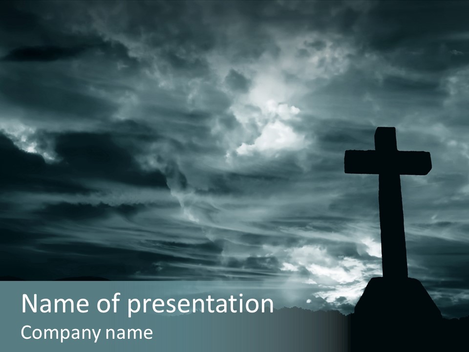 Cross Silhouette And The Clouds At The Mountain PowerPoint Template