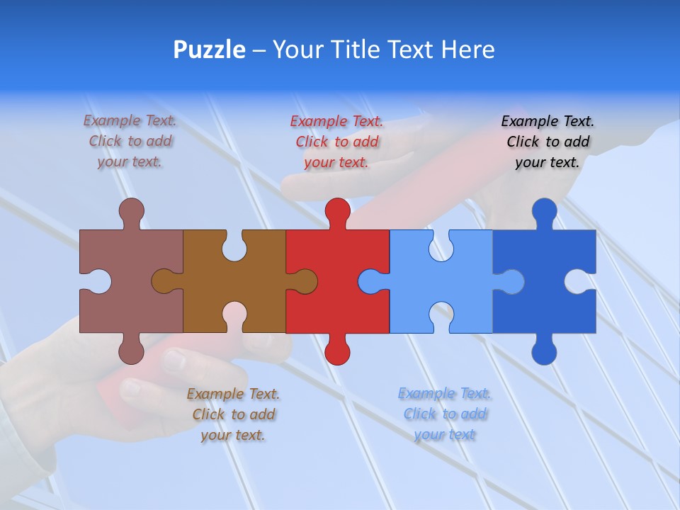 One Businessman Passing A Red Baton To Another Businessman Over Blue Office Building. Symbol Of Teamwork, Helping And Partnership. PowerPoint Template