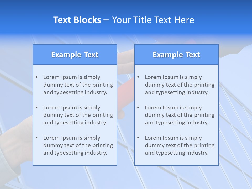 One Businessman Passing A Red Baton To Another Businessman Over Blue Office Building. Symbol Of Teamwork, Helping And Partnership. PowerPoint Template