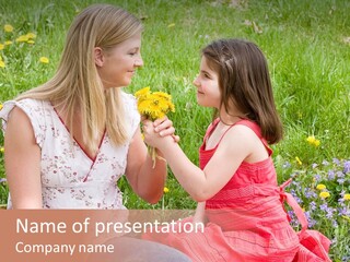 A Mother And Daughter Sitting In A Field Of Flowers PowerPoint Template