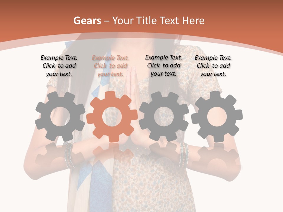 A Woman Standing With Her Hands Folded In Front Of Her Chest PowerPoint Template