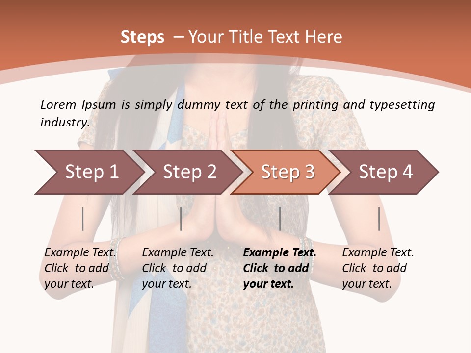 A Woman Standing With Her Hands Folded In Front Of Her Chest PowerPoint Template