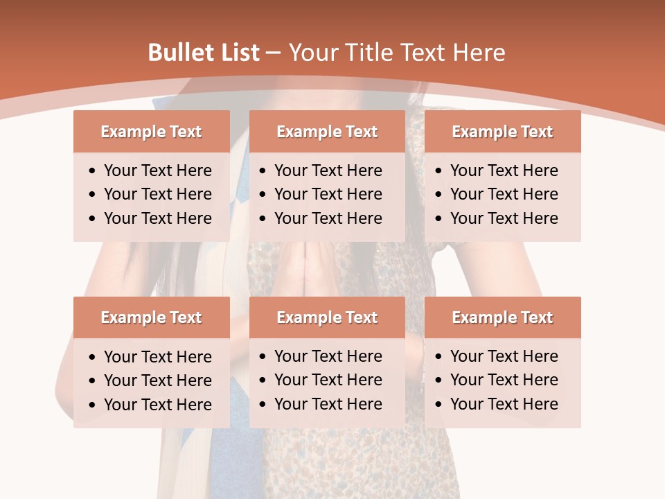 A Woman Standing With Her Hands Folded In Front Of Her Chest PowerPoint Template