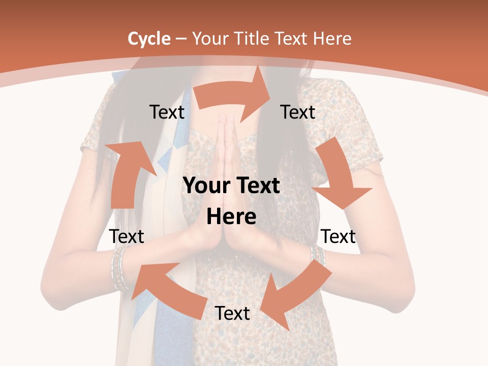 A Woman Standing With Her Hands Folded In Front Of Her Chest PowerPoint Template