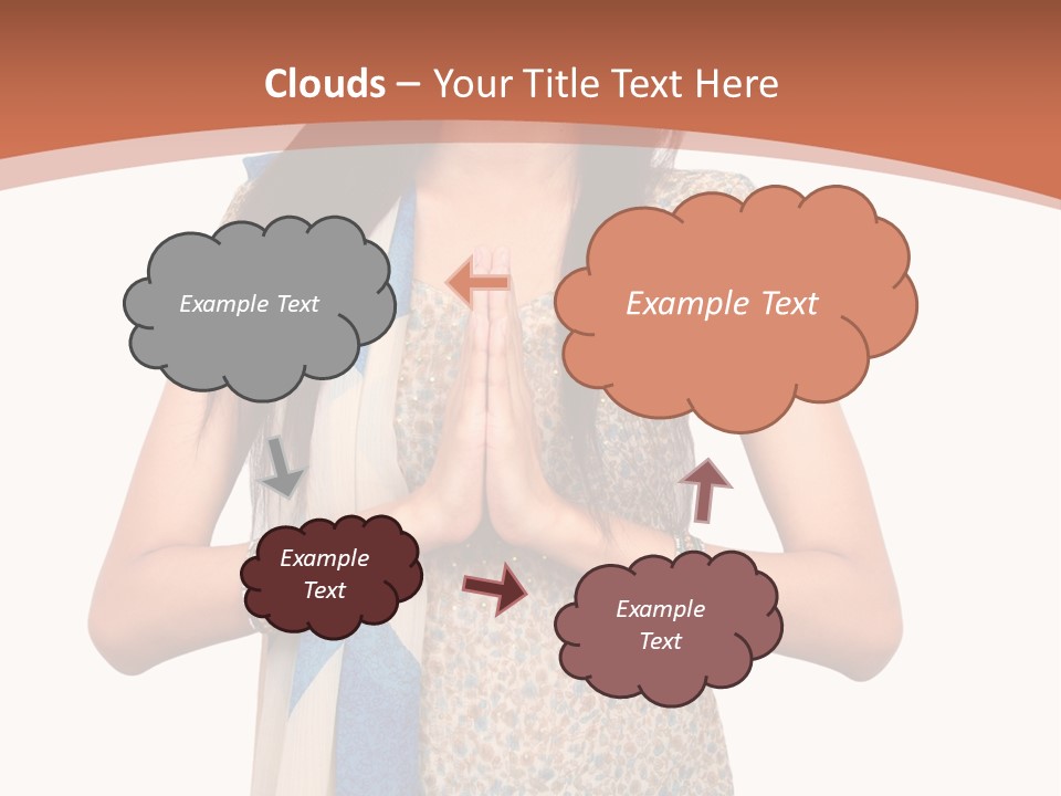 A Woman Standing With Her Hands Folded In Front Of Her Chest PowerPoint Template
