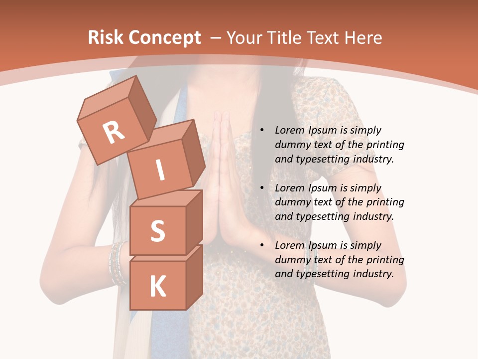 A Woman Standing With Her Hands Folded In Front Of Her Chest PowerPoint Template