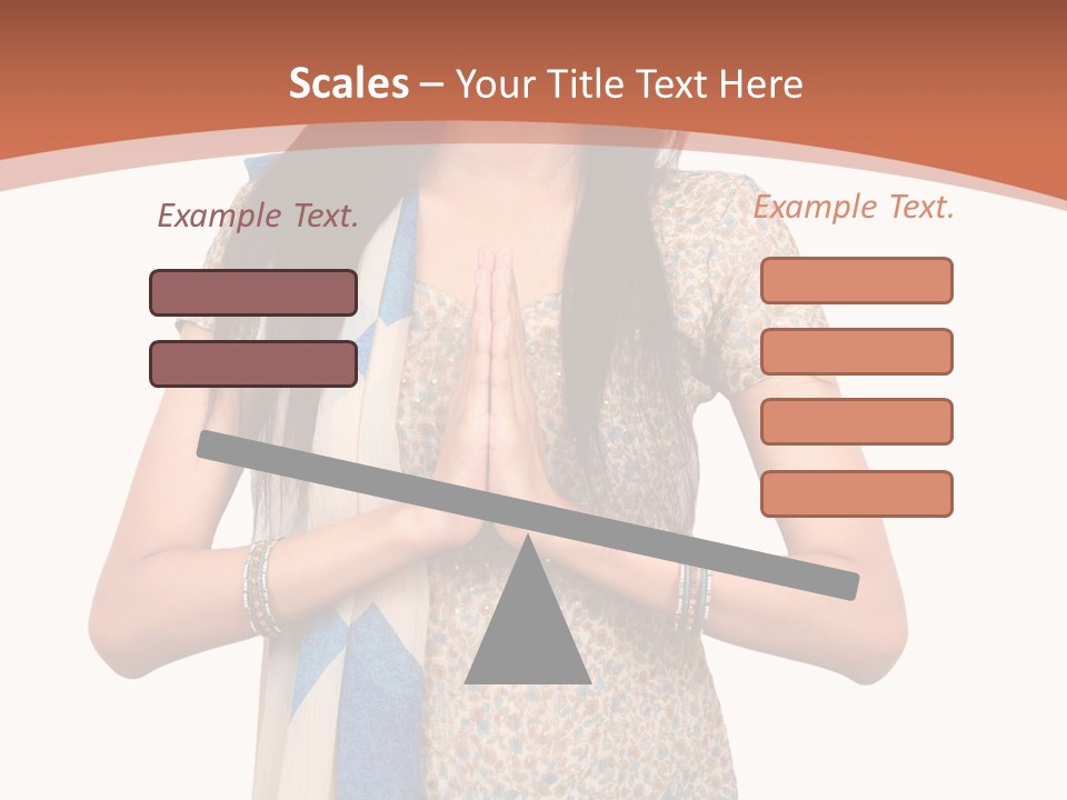 A Woman Standing With Her Hands Folded In Front Of Her Chest PowerPoint Template