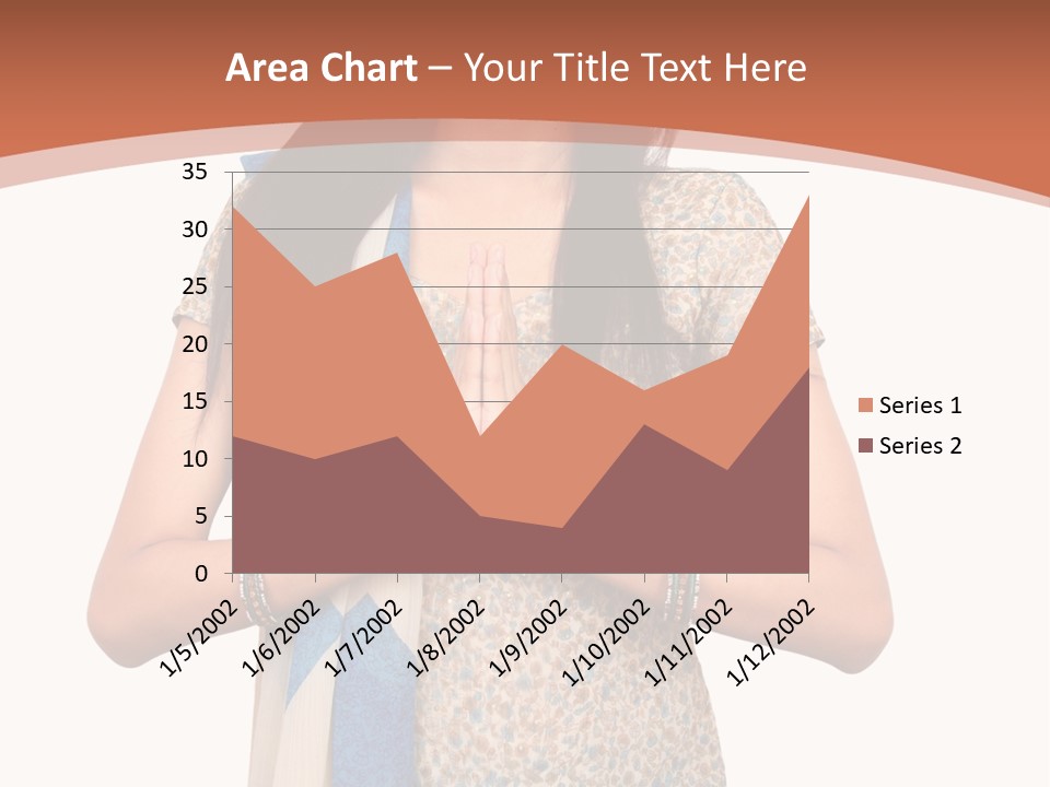 A Woman Standing With Her Hands Folded In Front Of Her Chest PowerPoint Template