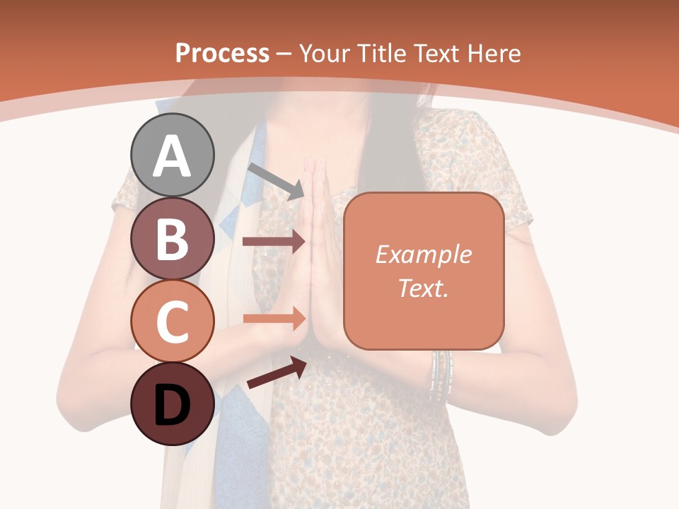 A Woman Standing With Her Hands Folded In Front Of Her Chest PowerPoint Template
