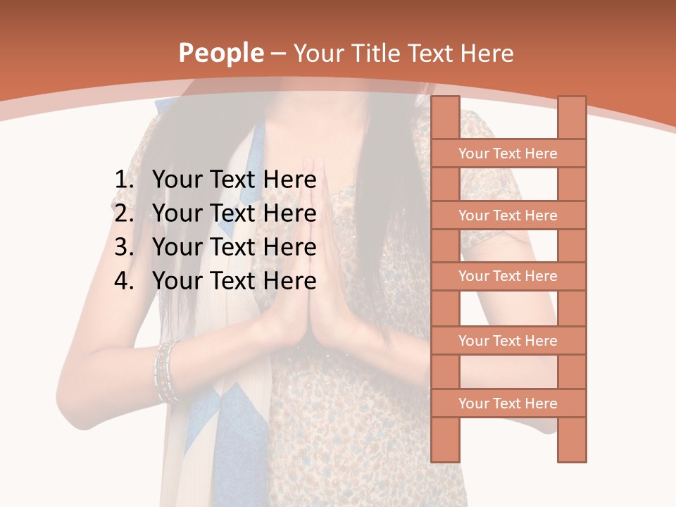 A Woman Standing With Her Hands Folded In Front Of Her Chest PowerPoint Template