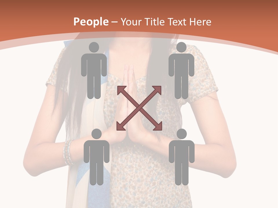 A Woman Standing With Her Hands Folded In Front Of Her Chest PowerPoint Template