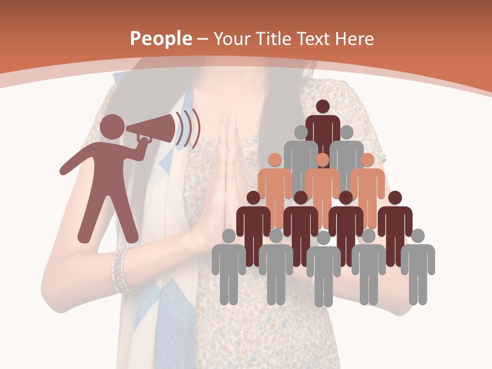 A Woman Standing With Her Hands Folded In Front Of Her Chest PowerPoint Template