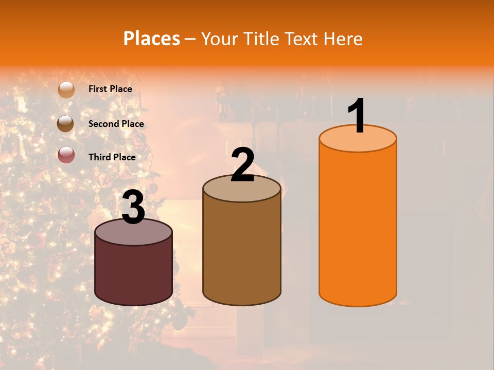 A Living Room At Christmastime Lit Only By The Fire And Christmas Tree. PowerPoint Template