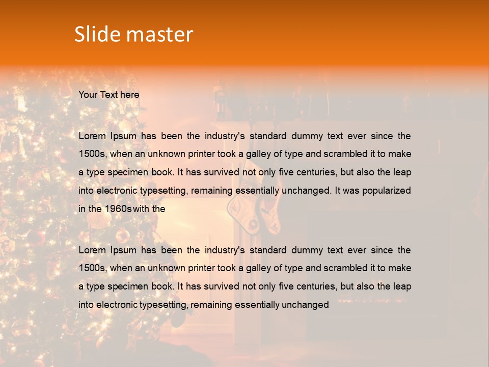 A Living Room At Christmastime Lit Only By The Fire And Christmas Tree. PowerPoint Template