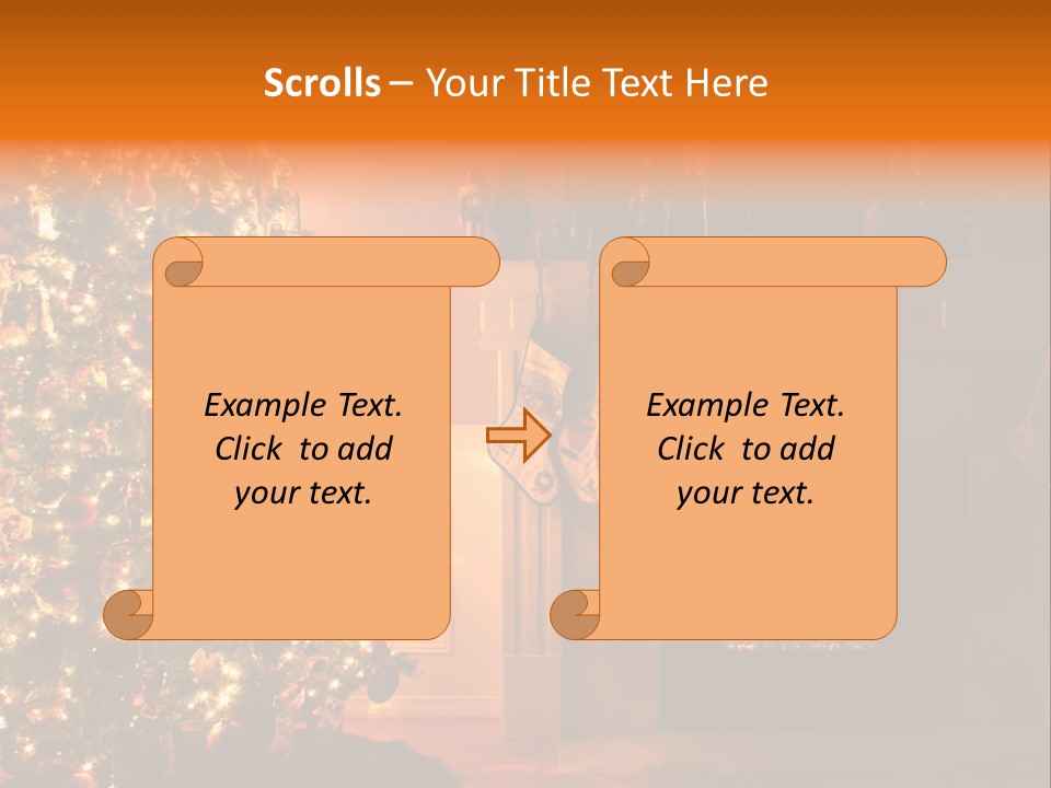 A Living Room At Christmastime Lit Only By The Fire And Christmas Tree. PowerPoint Template