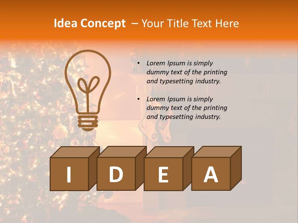 A Living Room At Christmastime Lit Only By The Fire And Christmas Tree. PowerPoint Template