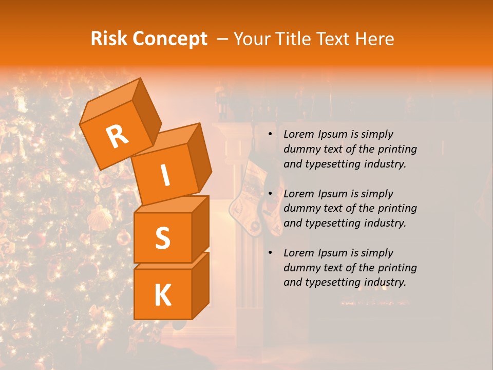 A Living Room At Christmastime Lit Only By The Fire And Christmas Tree. PowerPoint Template