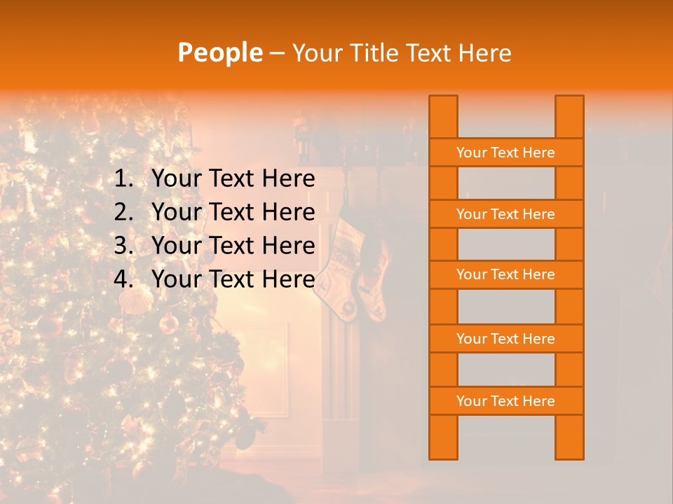 A Living Room At Christmastime Lit Only By The Fire And Christmas Tree. PowerPoint Template