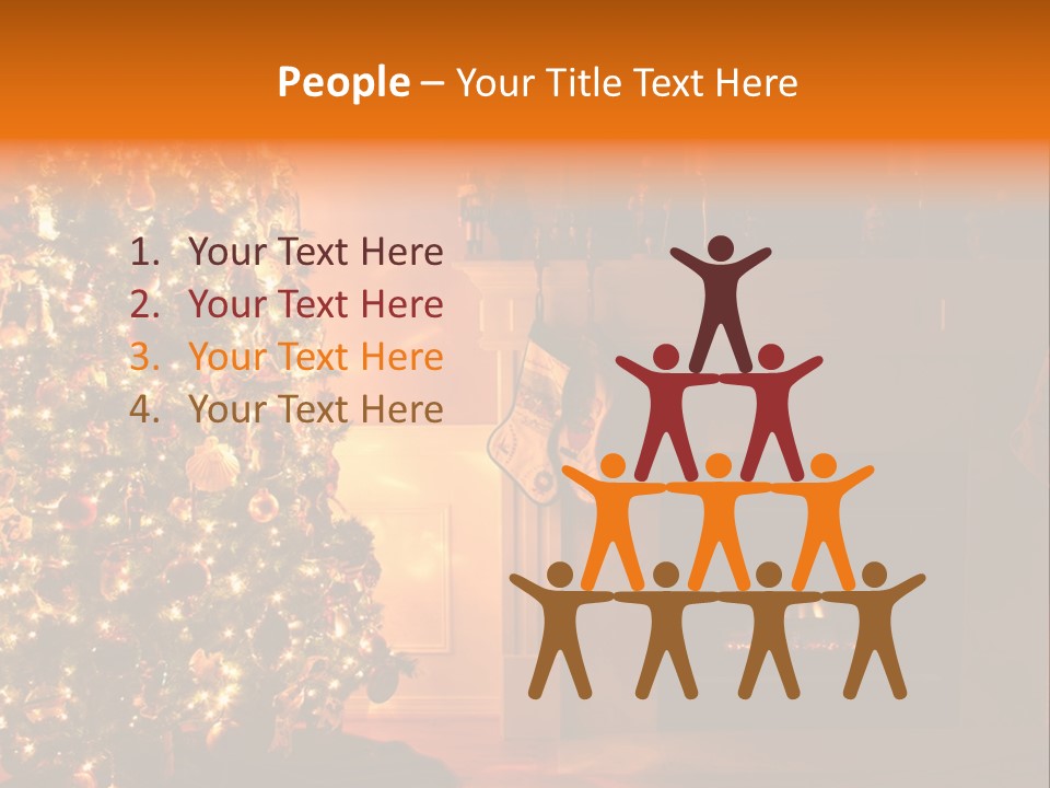 A Living Room At Christmastime Lit Only By The Fire And Christmas Tree. PowerPoint Template