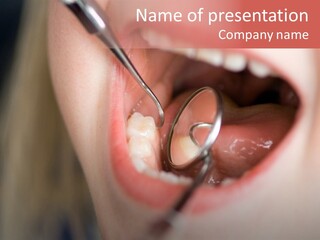 A Child With A Pair Of Scissors In Their Mouth PowerPoint Template