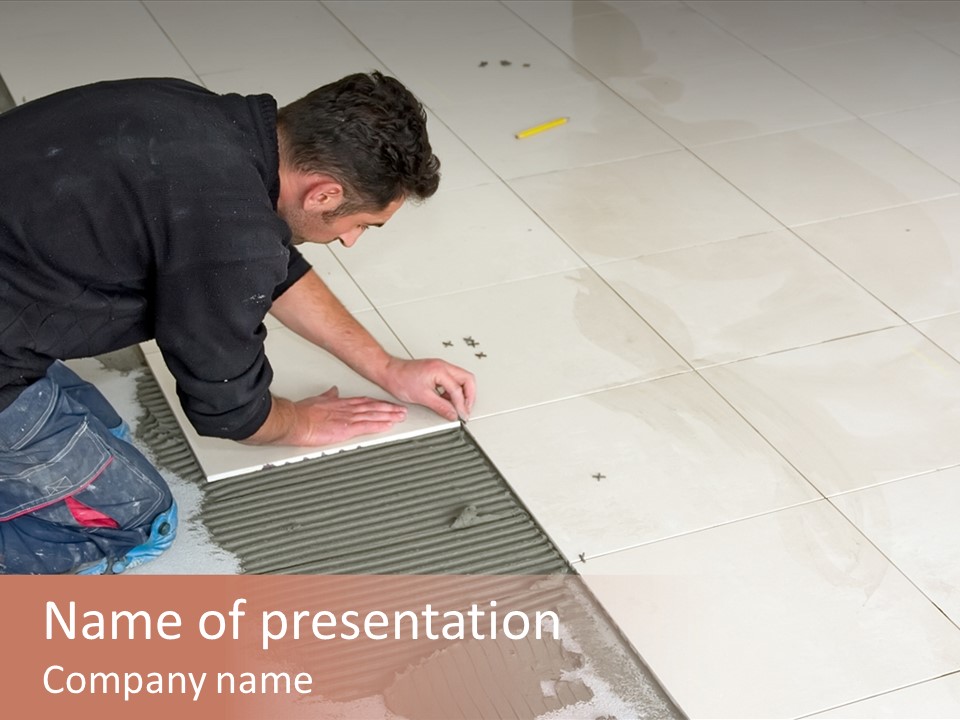 Man Installs Ceramic Tile PowerPoint Template