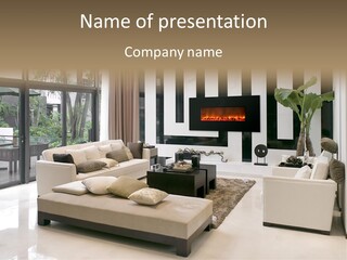 Modern House,Living-Room With The Modern Furniture PowerPoint Template