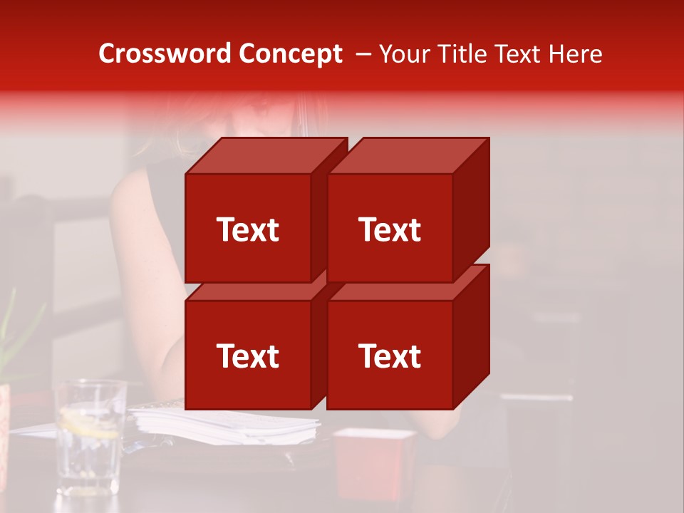 Pretty Blond Businesswoman Sitting In The Bar And Working PowerPoint Template