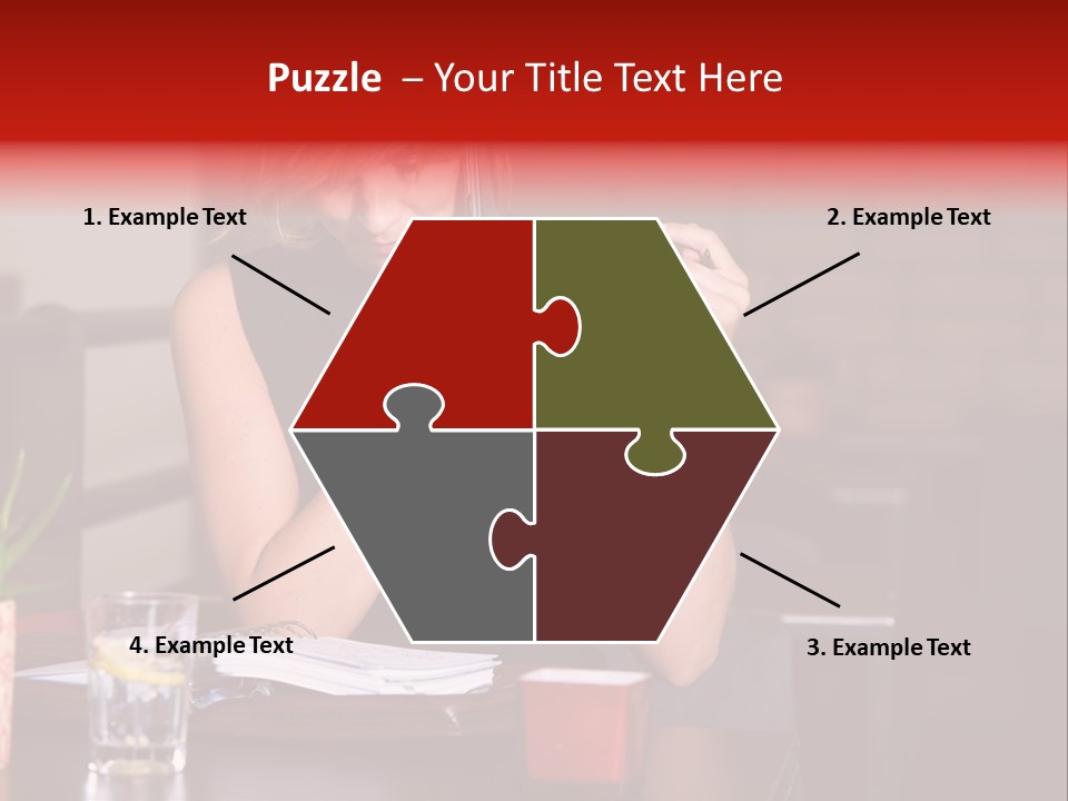 Pretty Blond Businesswoman Sitting In The Bar And Working PowerPoint Template